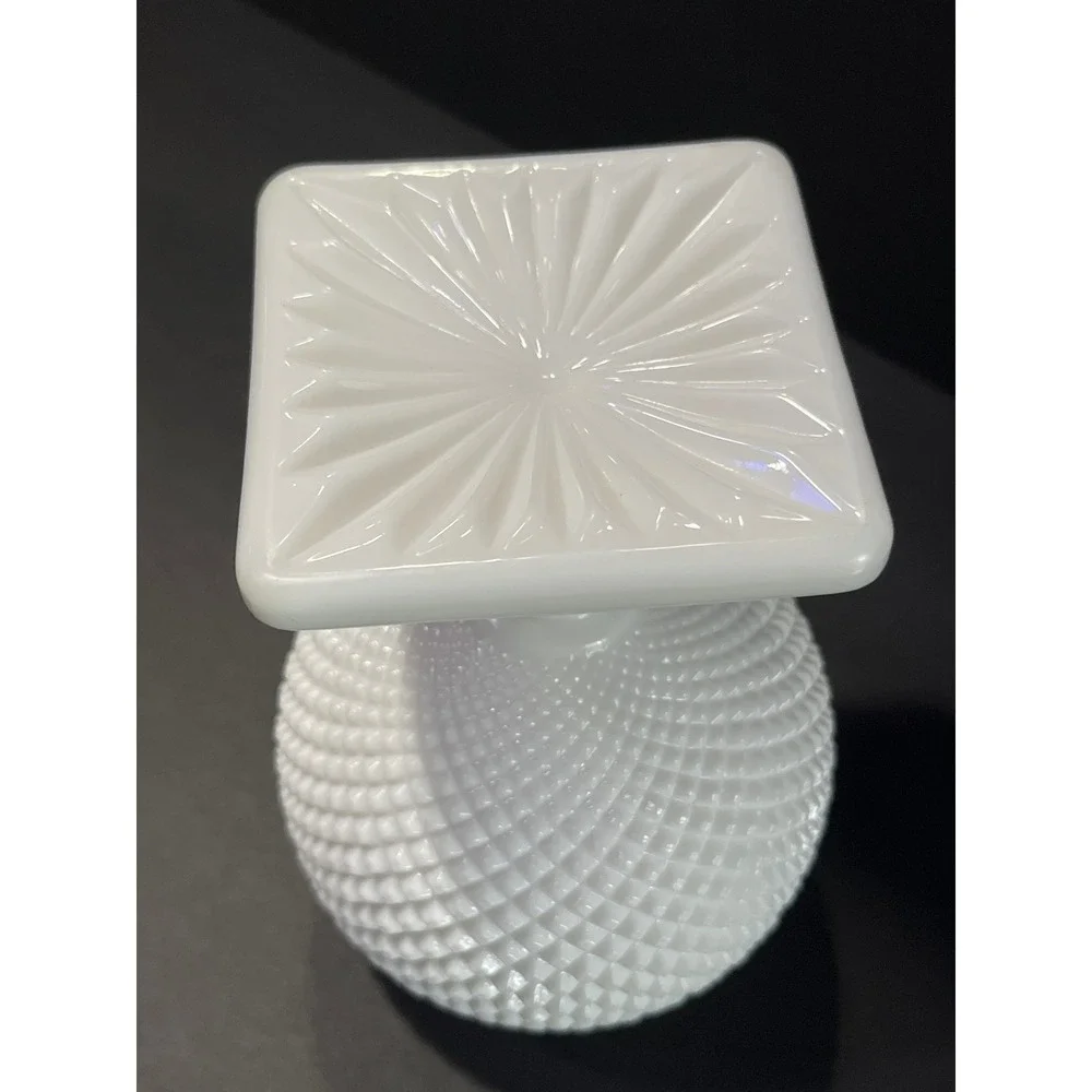 Vintage Fenton Milk Glass Hobnail Rose Bowl Vase Square Pedestal Base White 6in